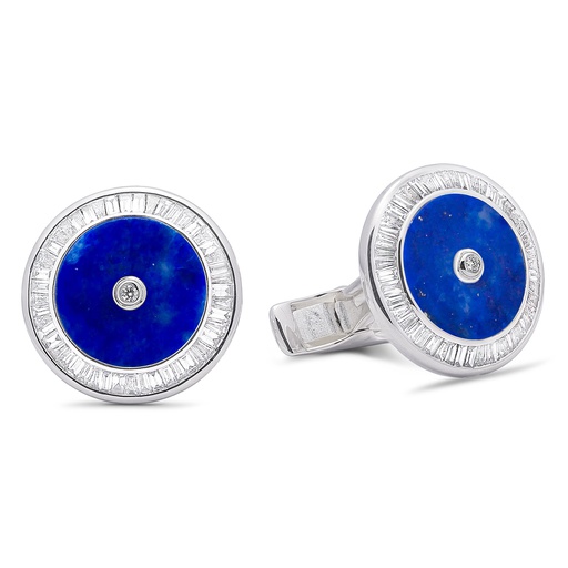 [GMC594L] Baguette Diamond Blue Lapis Cufflinks